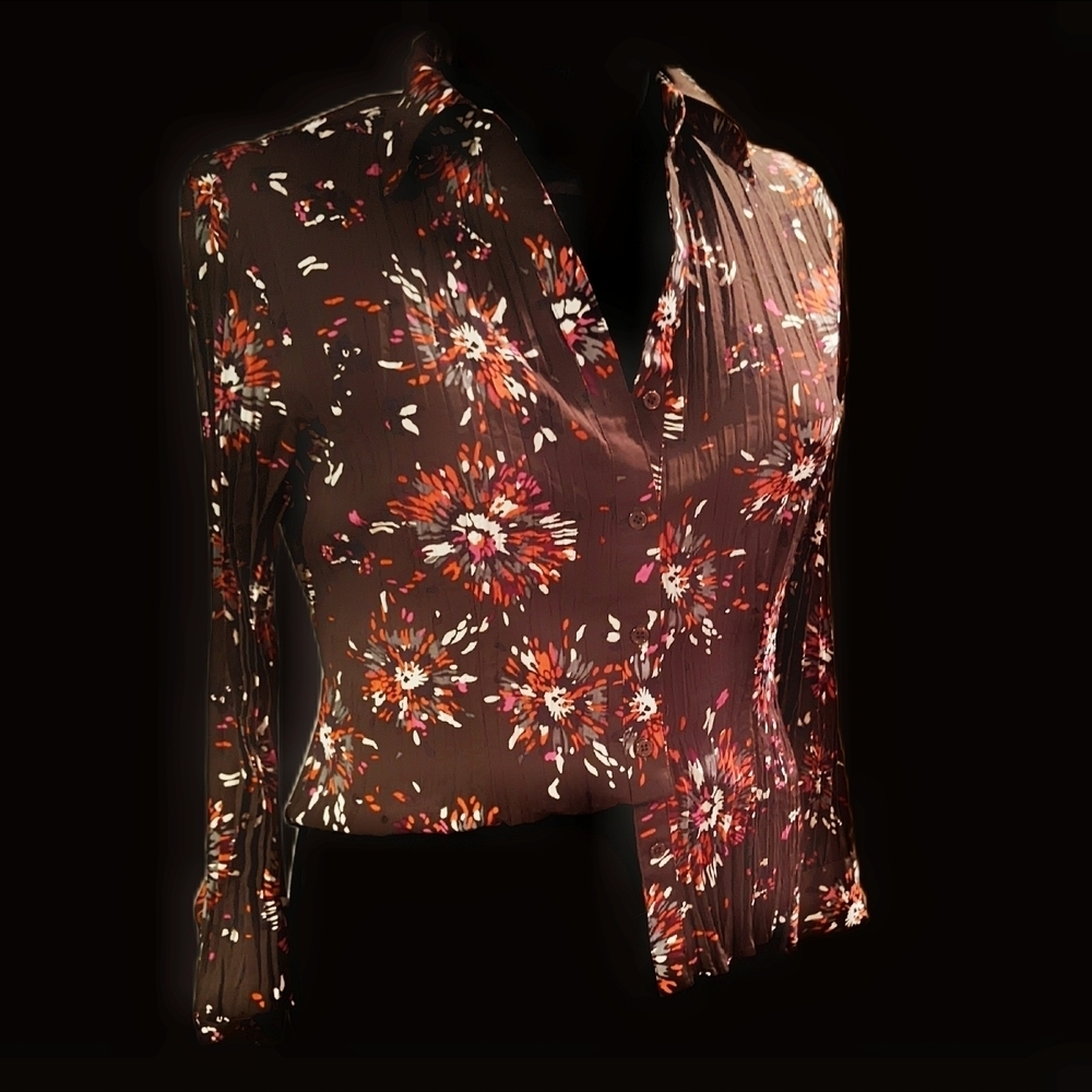 Apt. 9 Dark Brown Floral Button Down Shirt, Size M